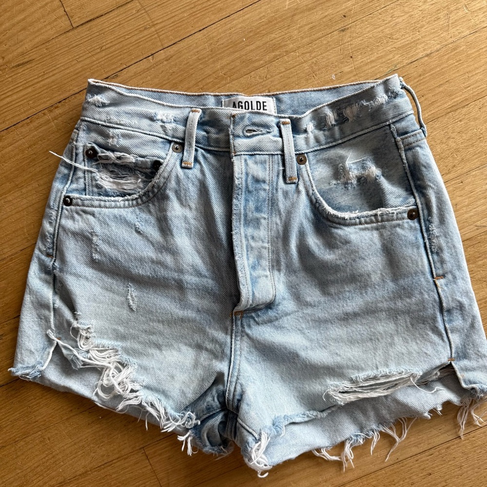 Agolde Jaden High-Waisted Distressed Denim Shorts